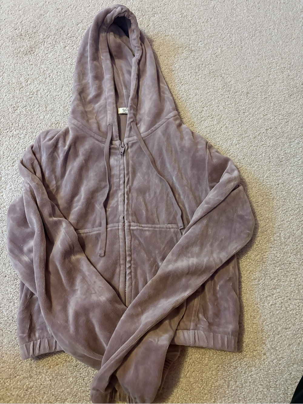 Brandy Melville Plush Zip Hoodie in Mauve Taupe